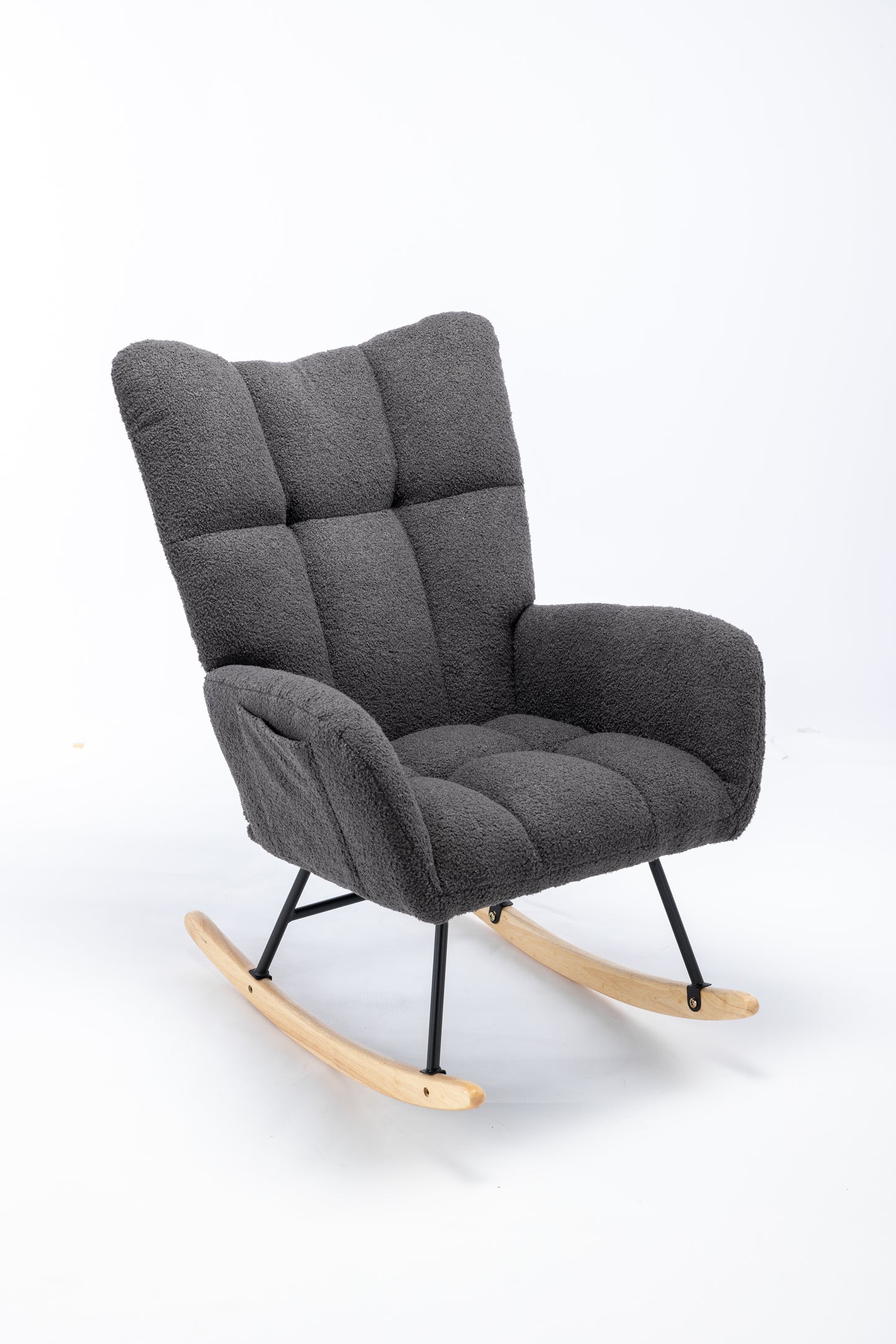 Rocking Chair, Soft Teddy Velvet Fabric Rocking Chair for Nursery, Comfy Wingback Glider Rocker with Safe Solid Wood Base for Living Room Bedroom Balcony