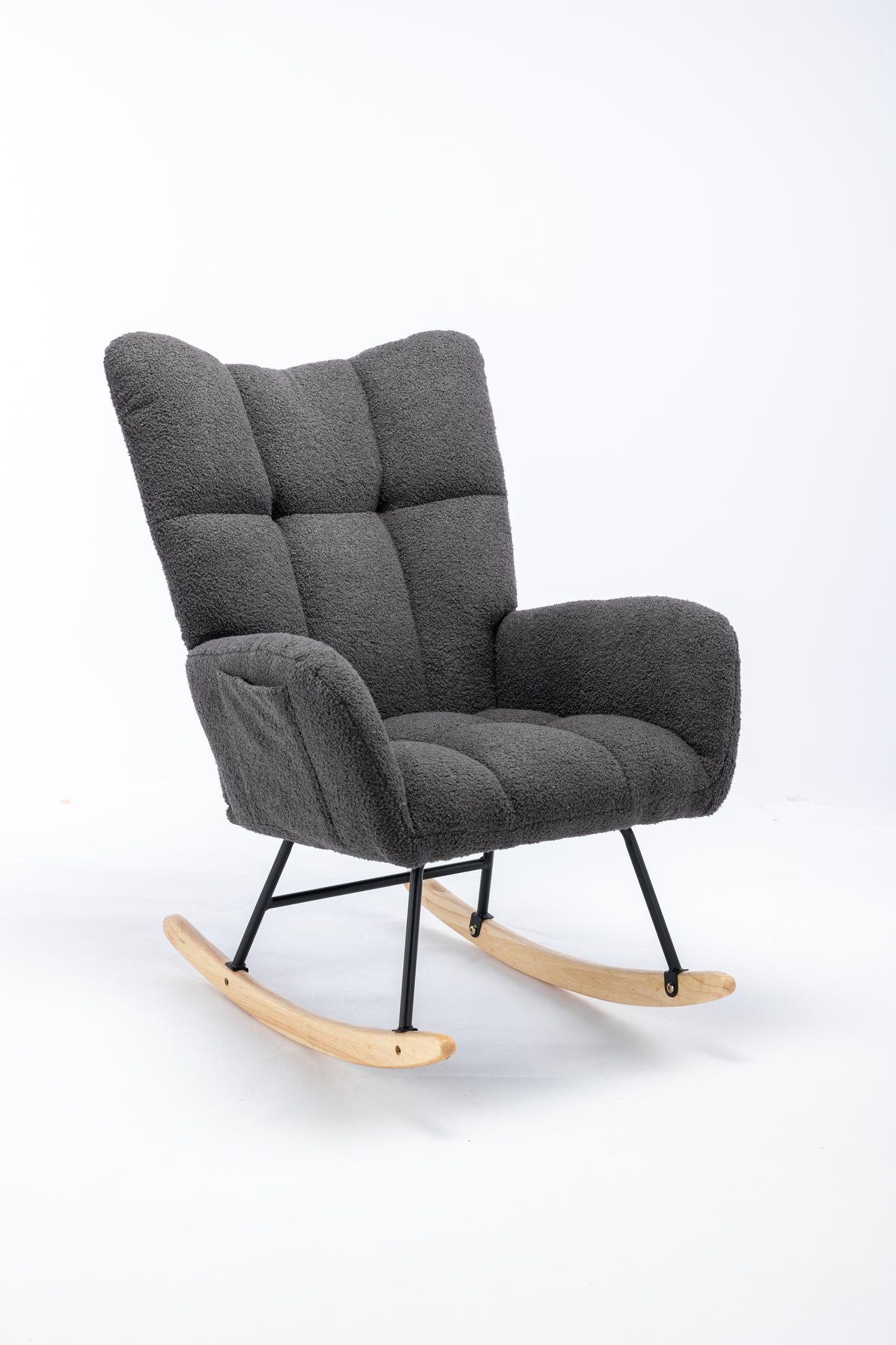 Rocking Chair, Soft Teddy Velvet Fabric Rocking Chair for Nursery, Comfy Wingback Glider Rocker with Safe Solid Wood Base for Living Room Bedroom Balcony