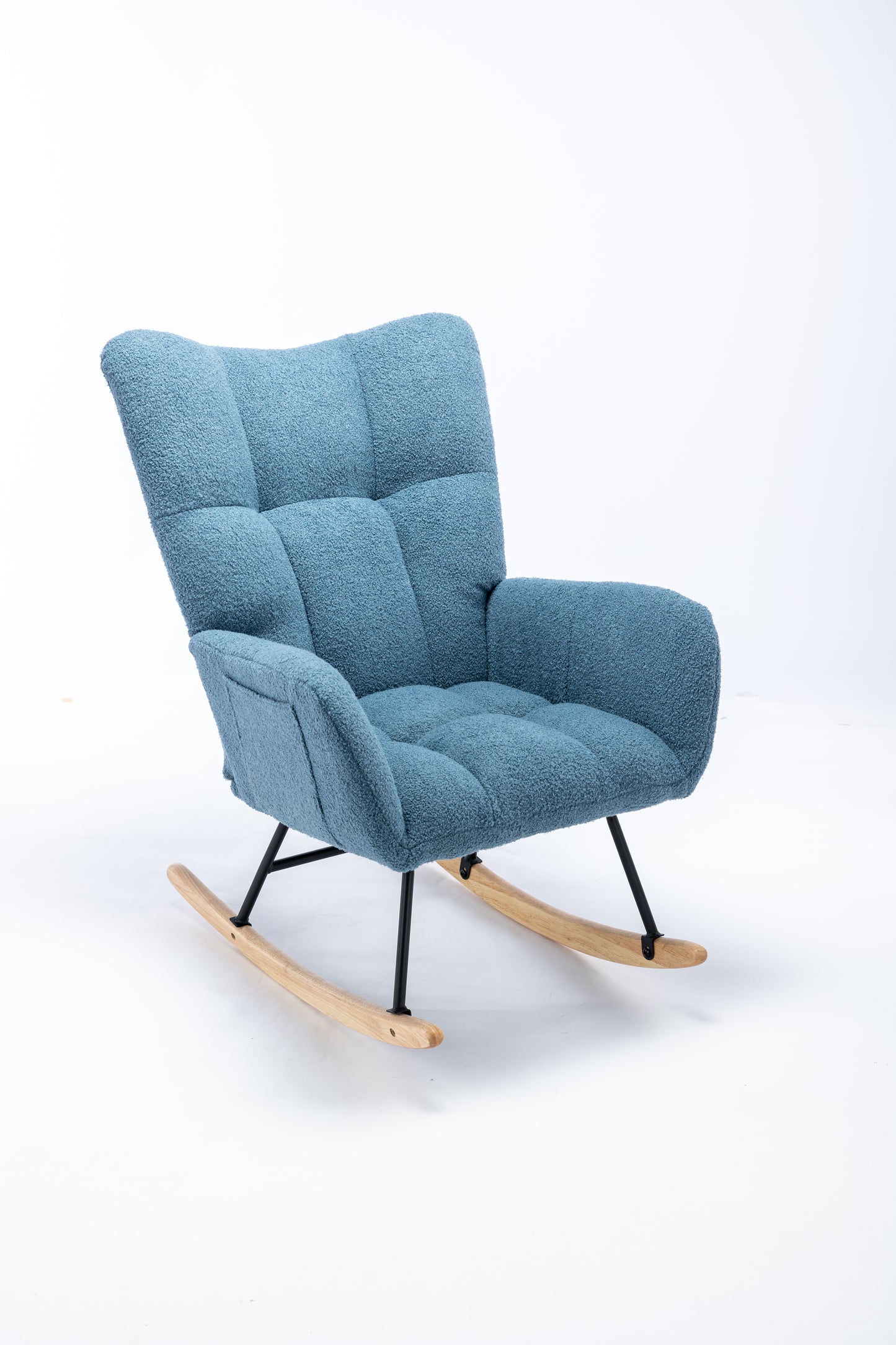 Rocking Chair, Soft Teddy Velvet Fabric Rocking Chair for Nursery, Comfy Wingback Glider Rocker with Safe Solid Wood Base for Living Room Bedroom Balcony