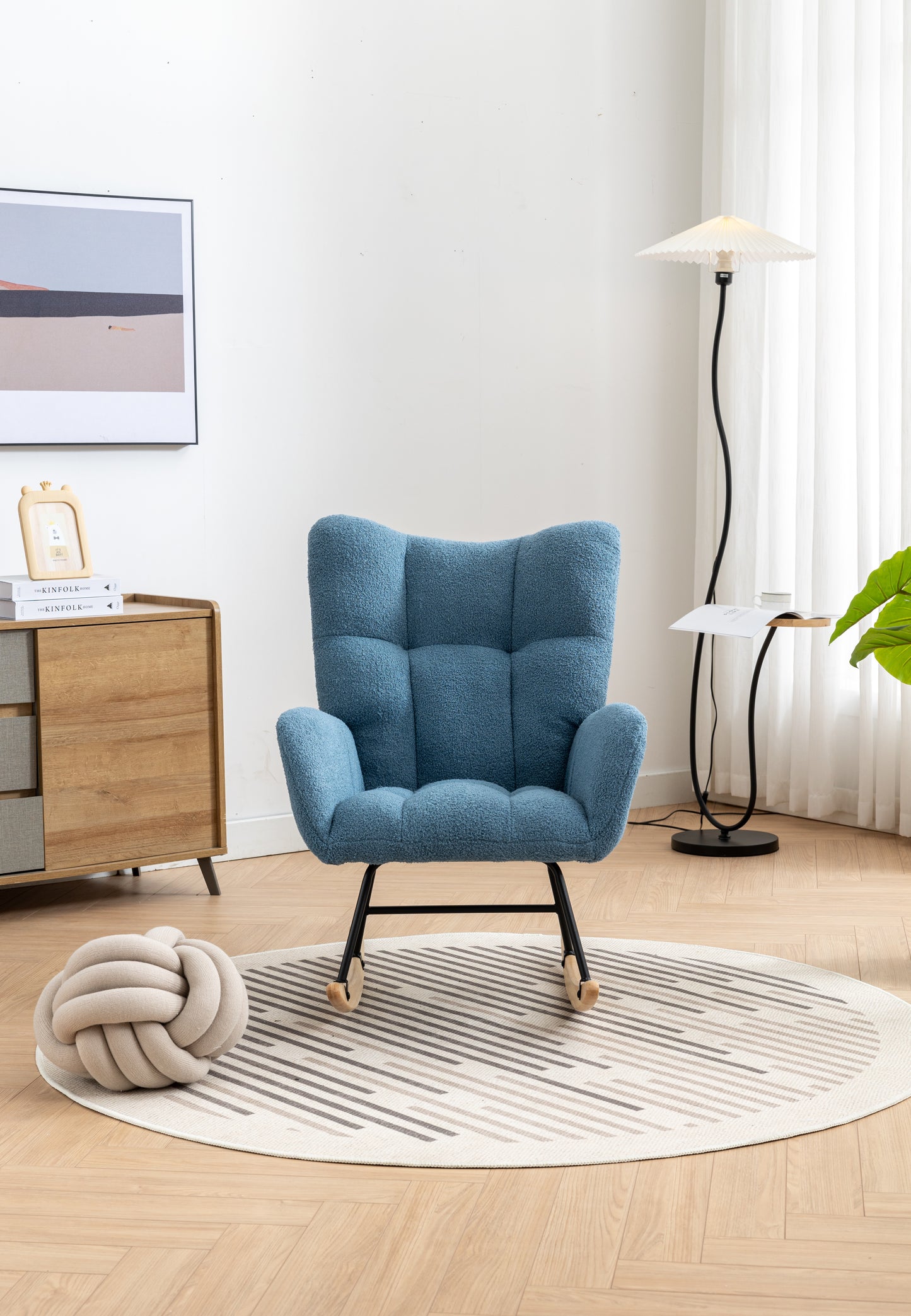 Rocking Chair, Soft Teddy Velvet Fabric Rocking Chair for Nursery, Comfy Wingback Glider Rocker with Safe Solid Wood Base for Living Room Bedroom Balcony