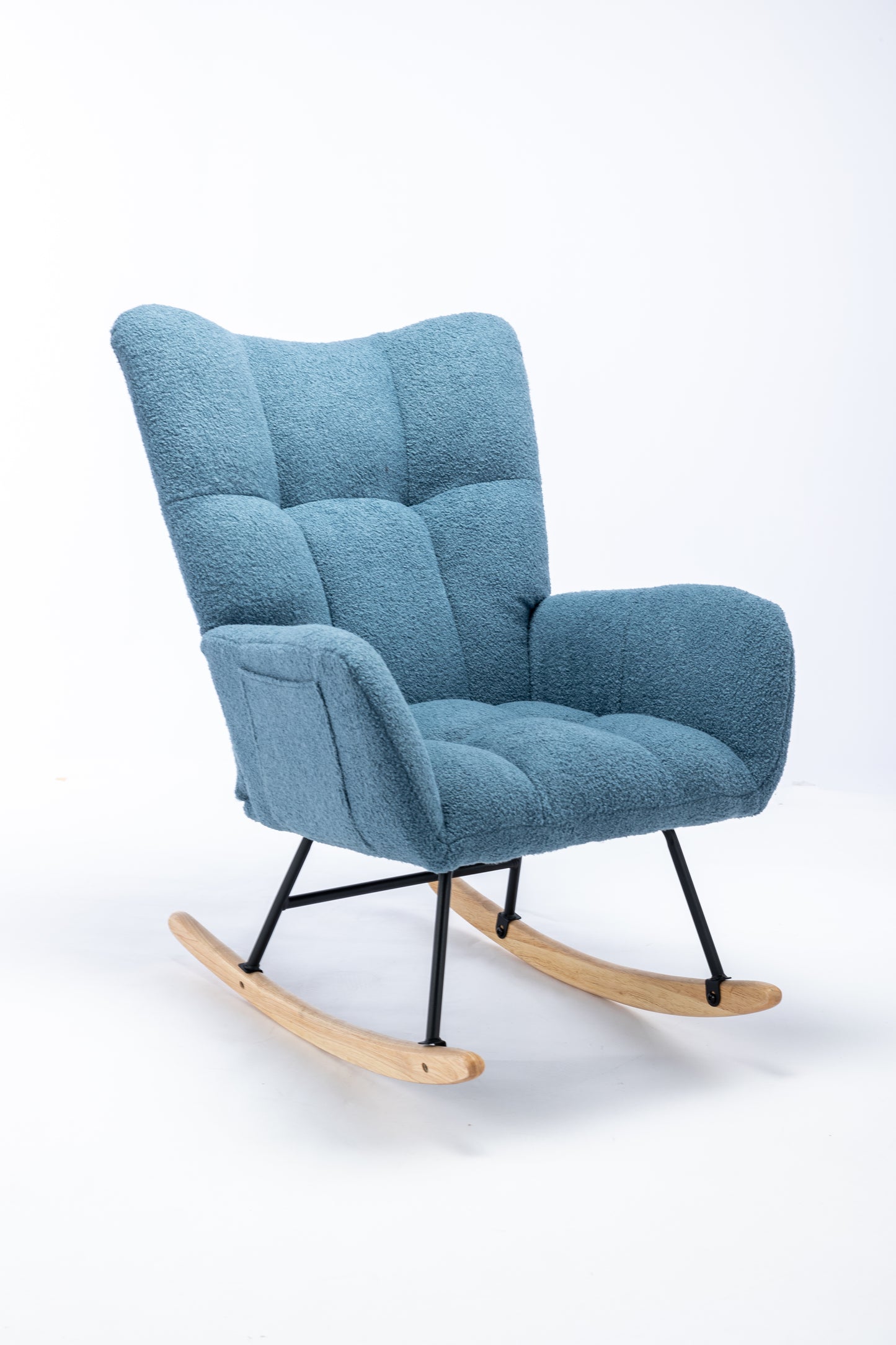 Rocking Chair, Soft Teddy Velvet Fabric Rocking Chair for Nursery, Comfy Wingback Glider Rocker with Safe Solid Wood Base for Living Room Bedroom Balcony