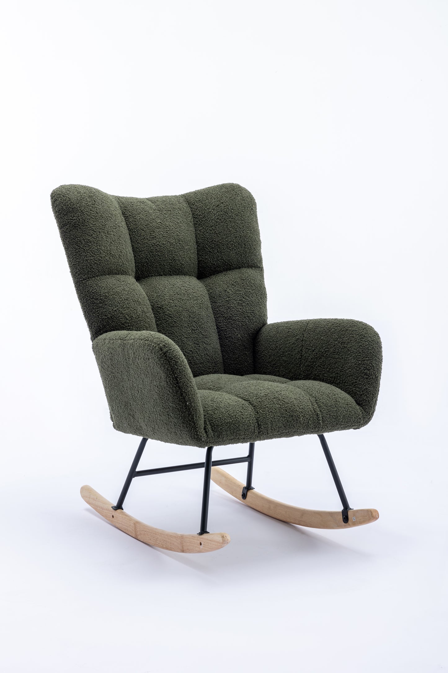 Rocking Chair, Soft Teddy Velvet Fabric Rocking Chair for Nursery, Comfy Wingback Glider Rocker with Safe Solid Wood Base for Living Room Bedroom Balcony