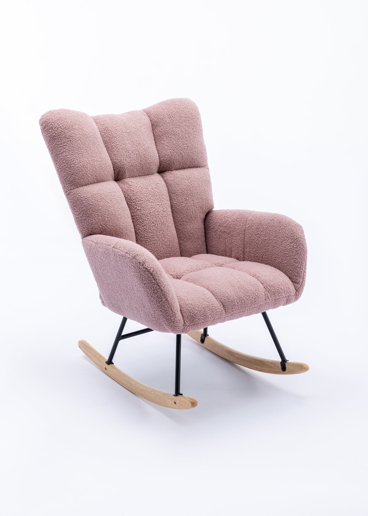 Rocking Chair, Soft Teddy Velvet Fabric Rocking Chair for Nursery, Comfy Wingback Glider Rocker with Safe Solid Wood Base for Living Room Bedroom Balcony