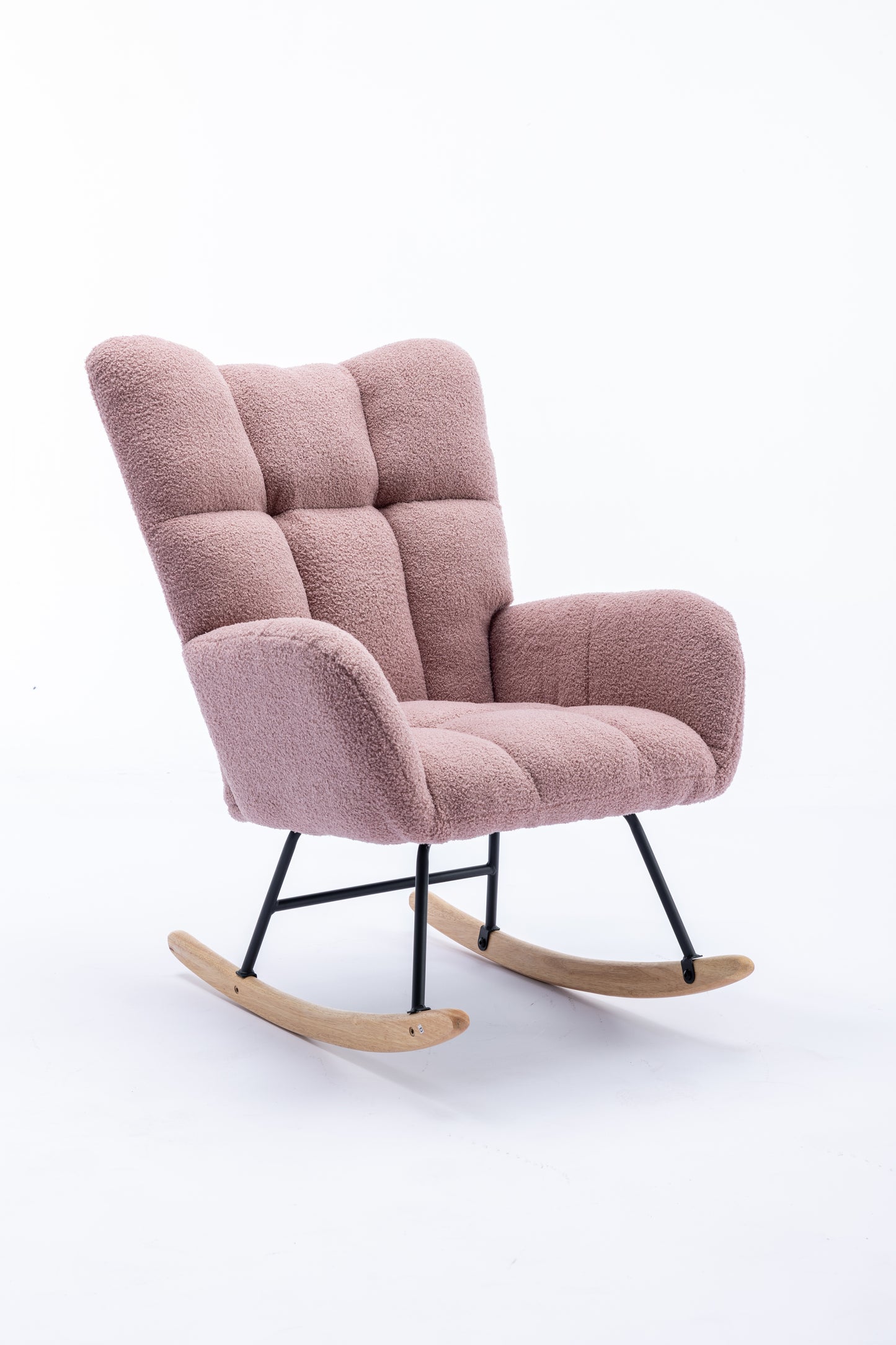 Rocking Chair, Soft Teddy Velvet Fabric Rocking Chair for Nursery, Comfy Wingback Glider Rocker with Safe Solid Wood Base for Living Room Bedroom Balcony