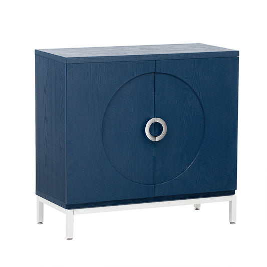 TREXM Simple Storage Cabinet Accent Cabinet with Solid Wood Veneer and Metal Leg Frame for Living Room, Entryway, Dining Room (Navy)