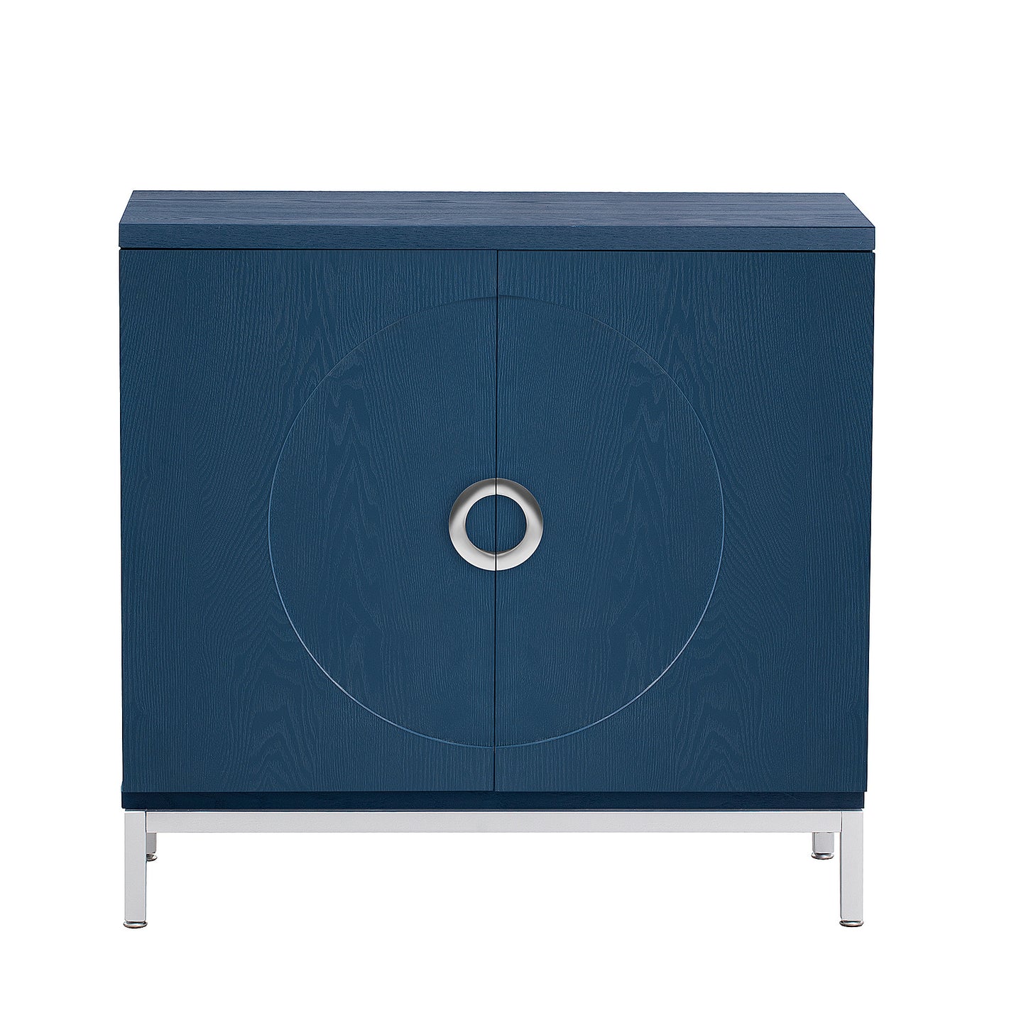 TREXM Simple Storage Cabinet Accent Cabinet with Solid Wood Veneer and Metal Leg Frame for Living Room, Entryway, Dining Room (Navy)