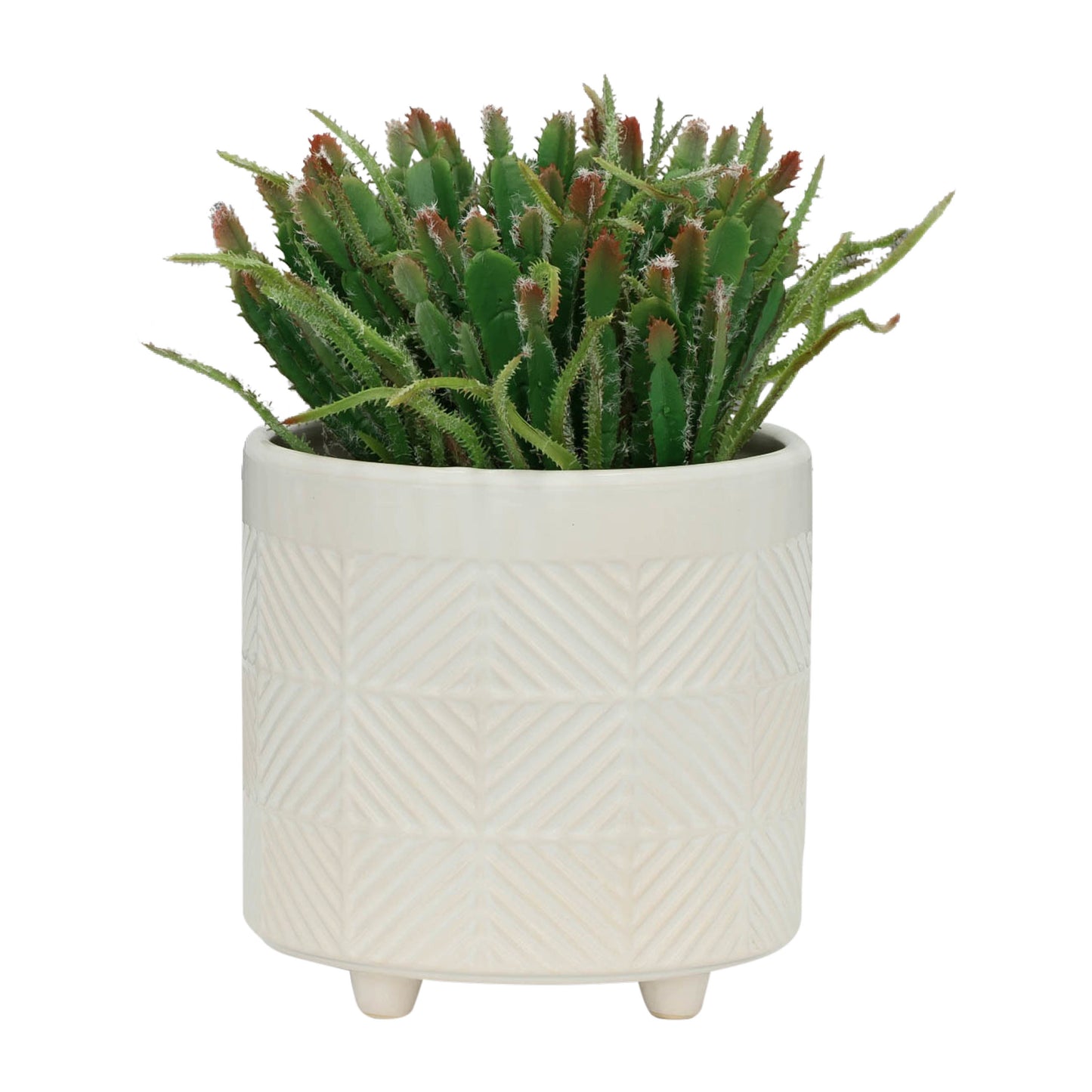 S/2 6/8" TEXTURED PLANTERS, SHINY WHITE