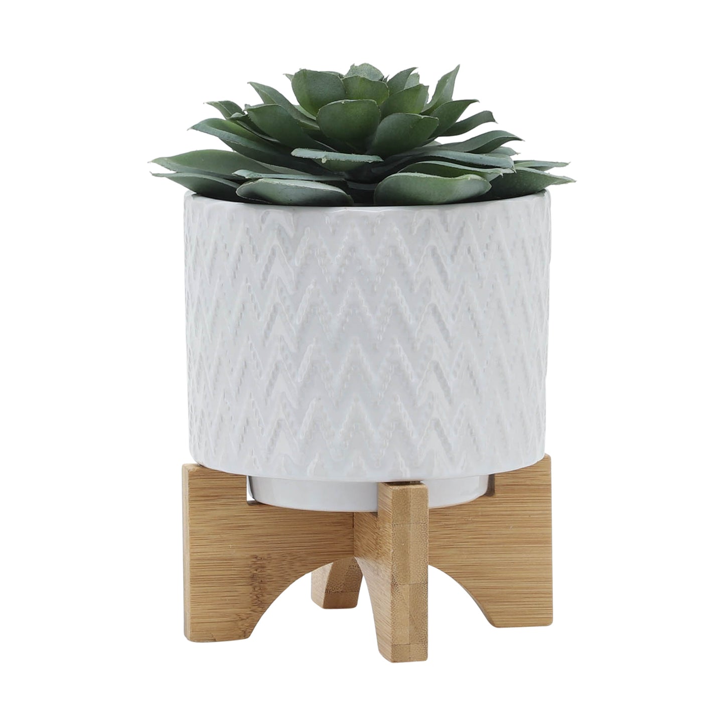 5" CHEVRON PLANTER W/ STAND, WHITE