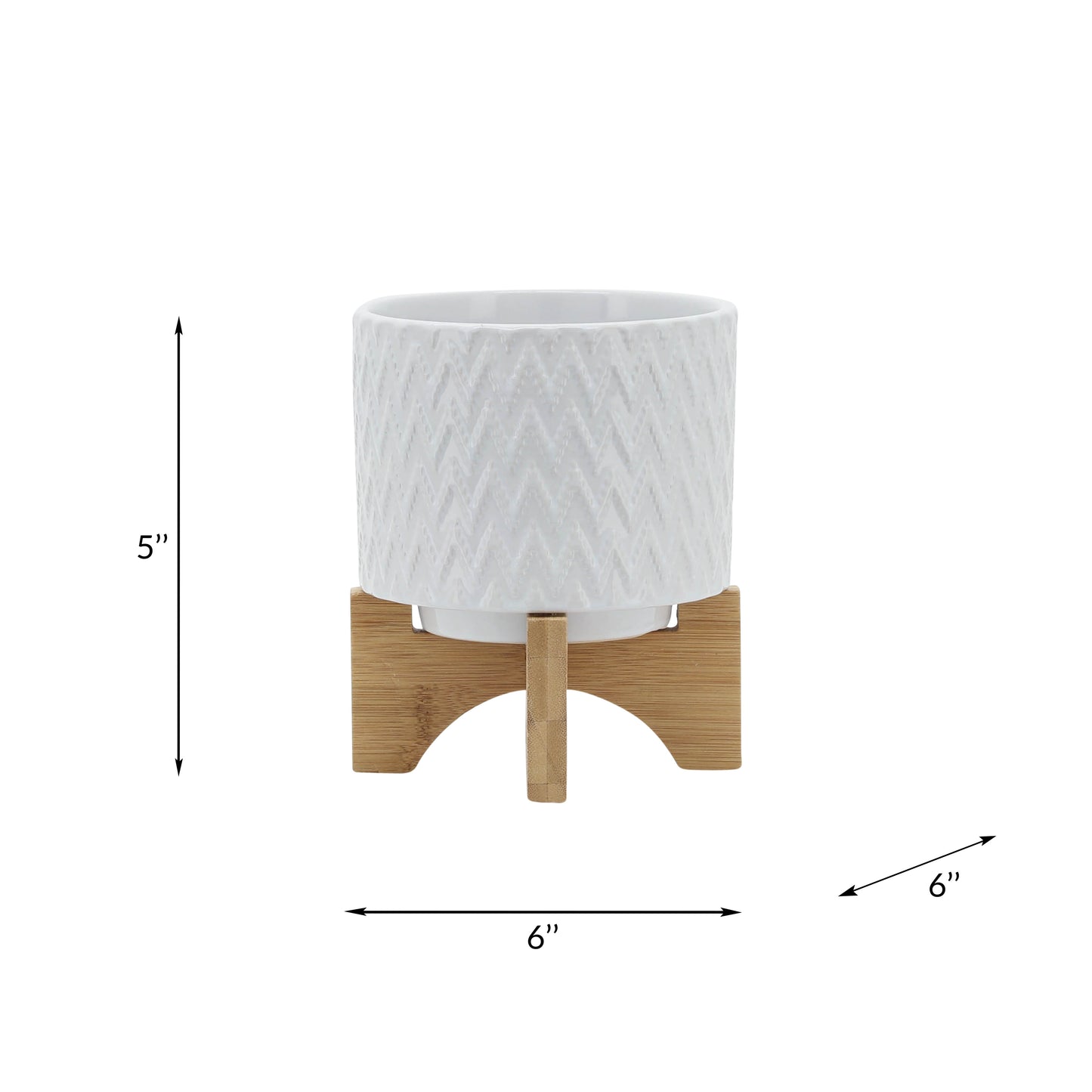 5" CHEVRON PLANTER W/ STAND, WHITE