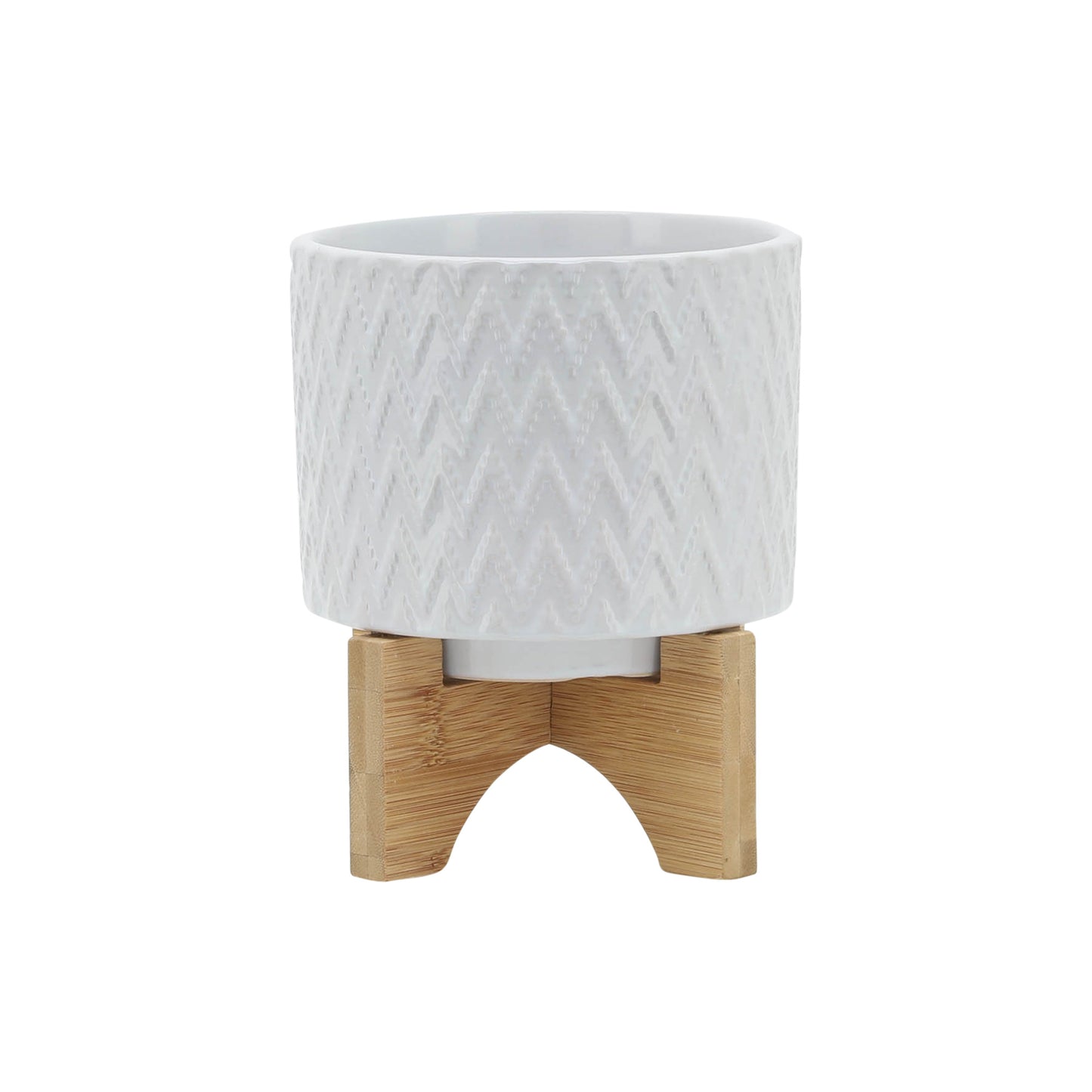 5" CHEVRON PLANTER W/ STAND, WHITE