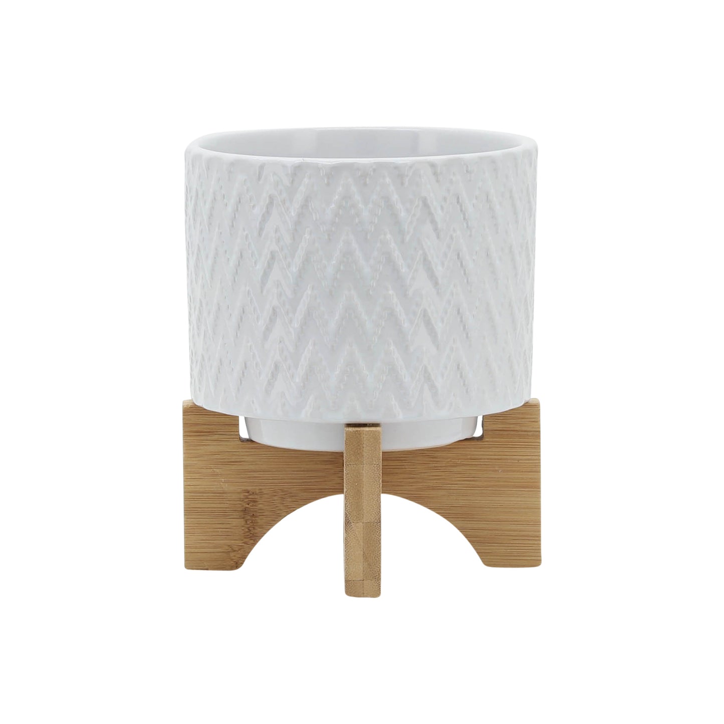 5" CHEVRON PLANTER W/ STAND, WHITE