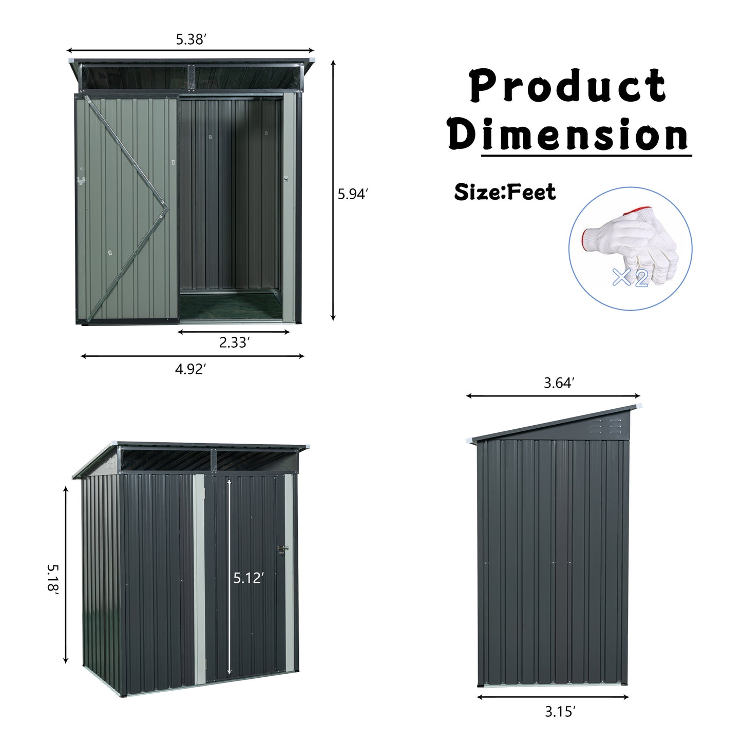 TC53G 5ft x 3ft Outdoor Metal Storage Shed Transparent plate Gray