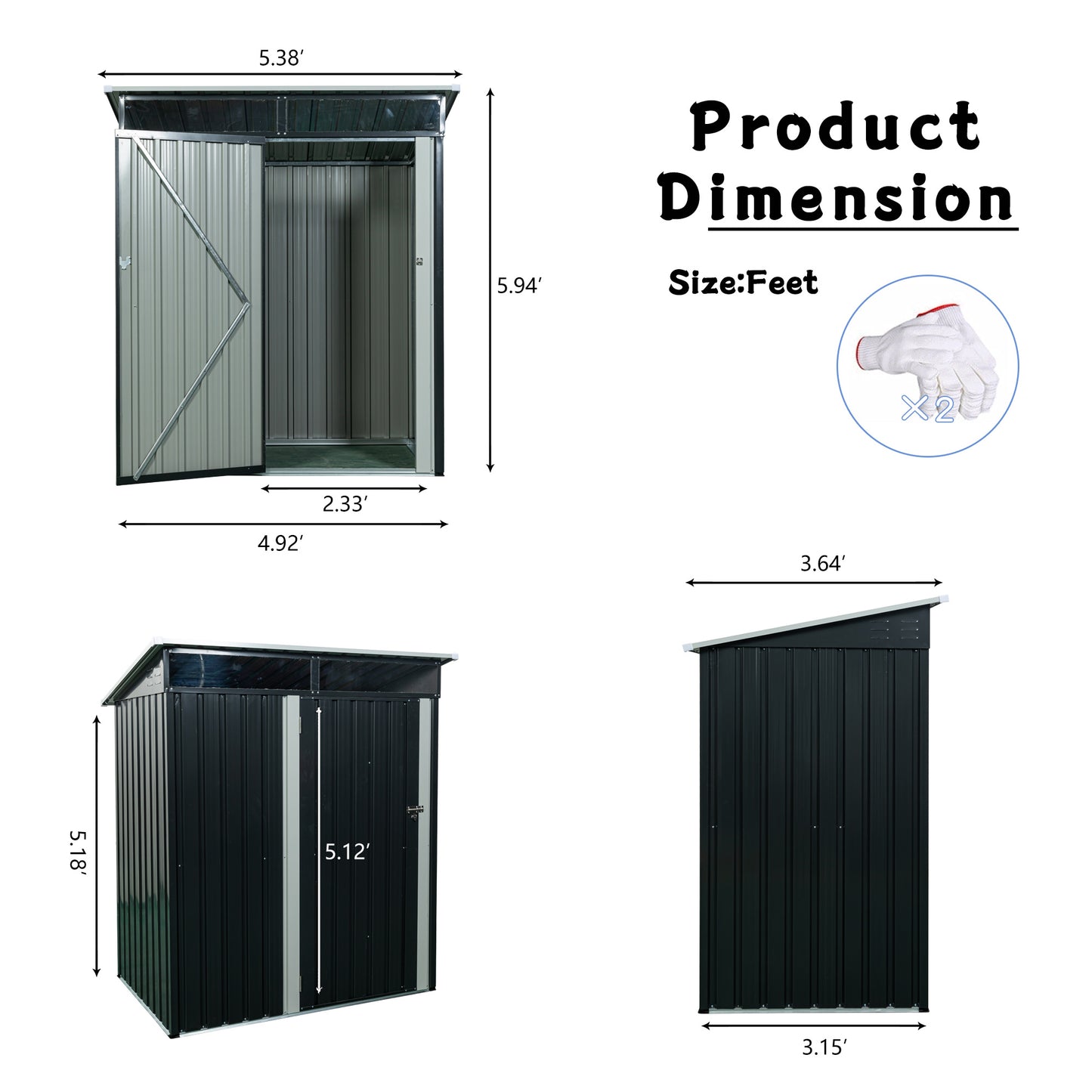 TC53BL 5ft x 3ft Outdoor Metal Storage Shed Transparent Plate Black