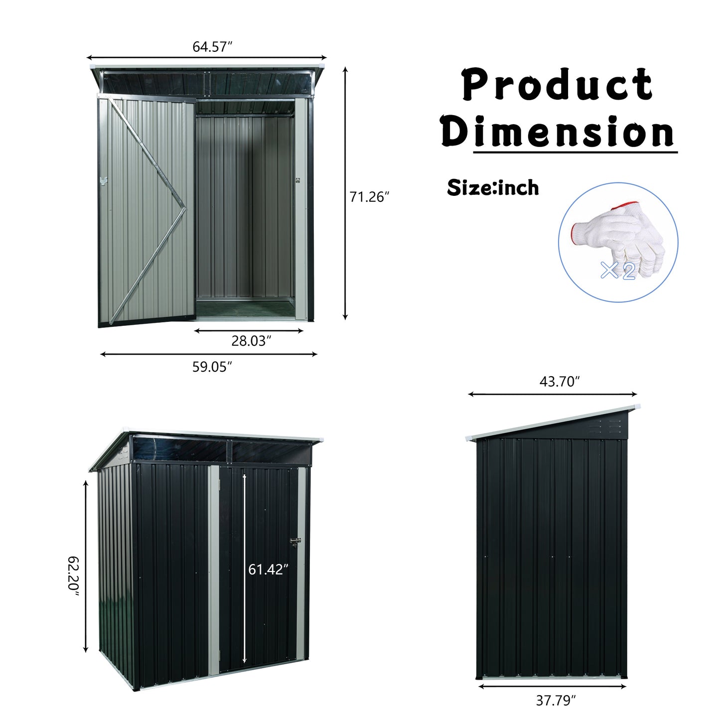 TC53BL 5ft x 3ft Outdoor Metal Storage Shed Transparent Plate Black