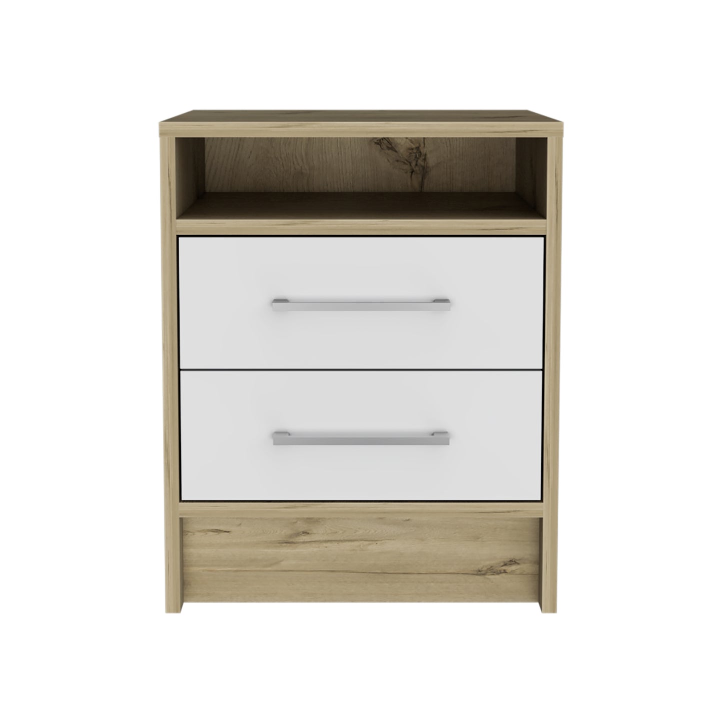 Rowley 2-Drawer 1-Shelf Rectangle Nightstand White and Light Oak