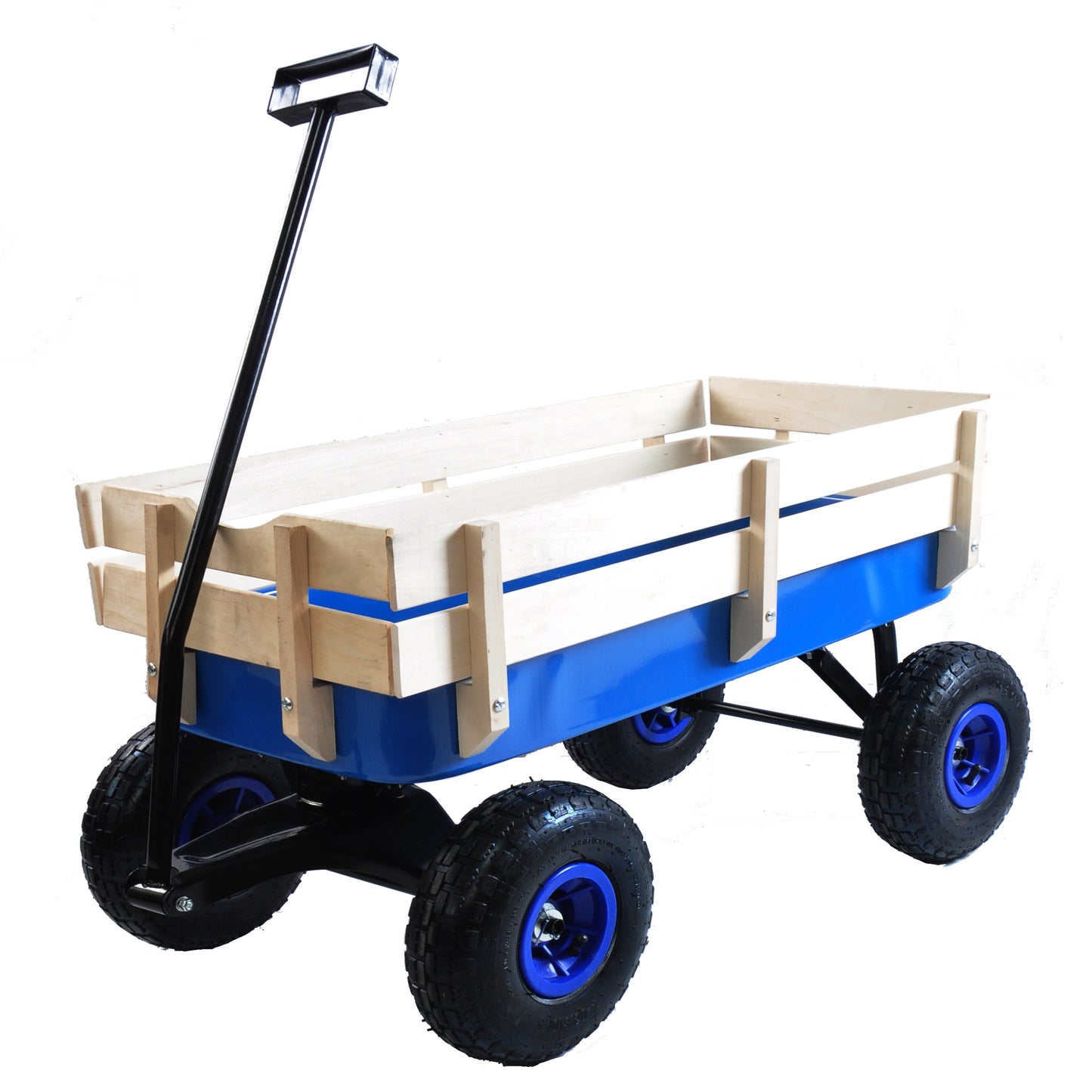 Outdoor Wagon All Terrain Pulling Wood Railing Air Tires Garden Cart