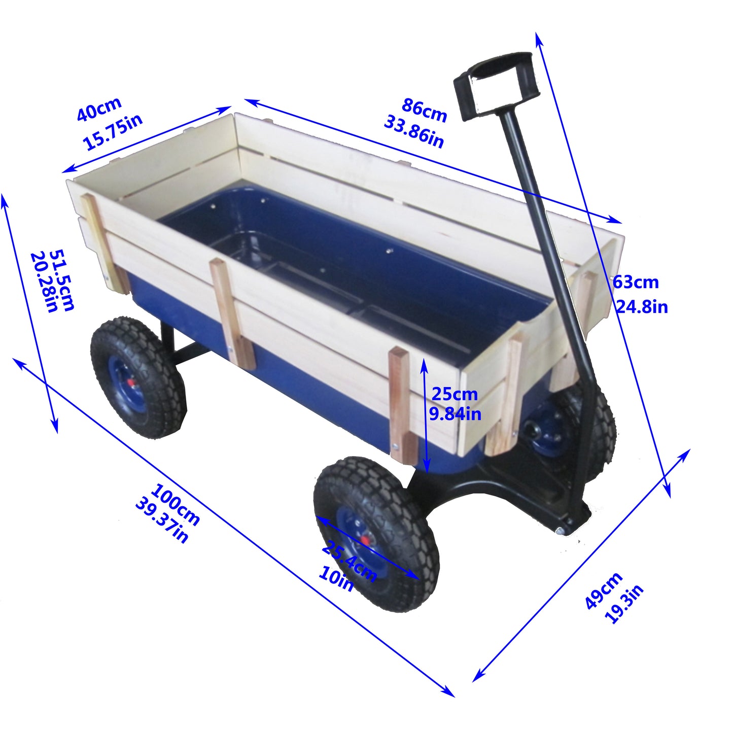 Outdoor Wagon All Terrain Pulling Wood Railing Air Tires Garden Cart