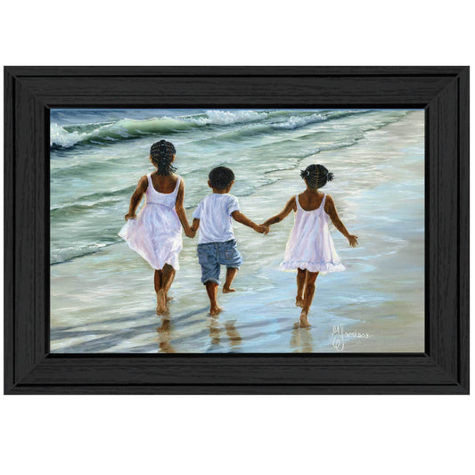 Trendy Decor 4U "Running on the Beach" Framed Wall Art, Modern Home Decor Framed Print for Living Room, Bedroom & Farmhouse Wall Decoration by Georgia Janisse