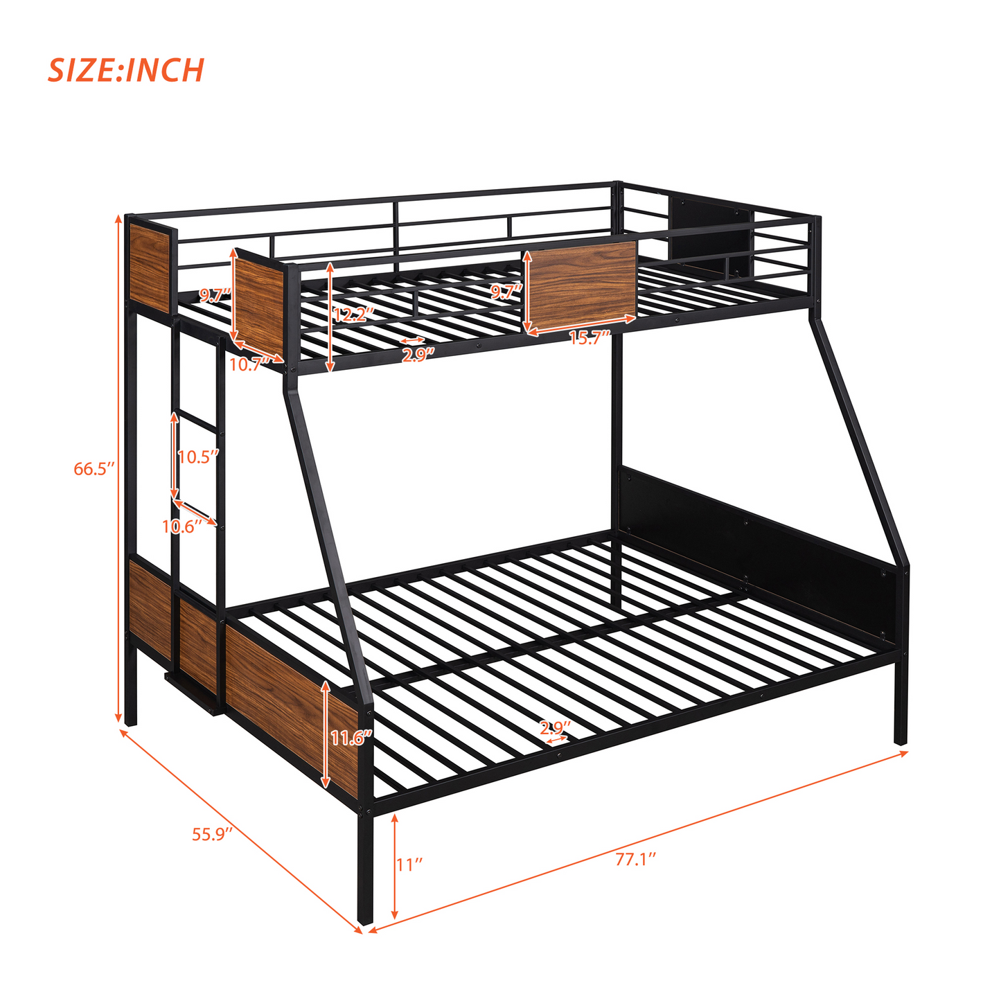 Twin-over-full bunk bed modern style steel frame bunk bed with safety rail, built-in ladder for bedroom, dorm, boys, girls, adults (OLD SKU:LP000090AAD)