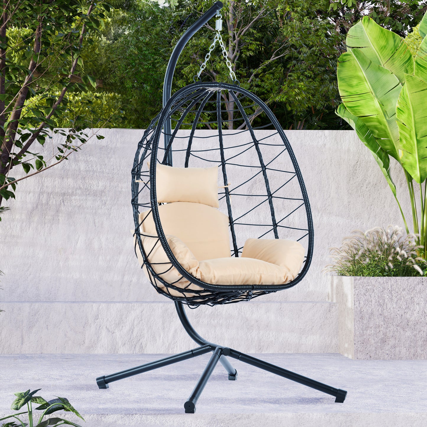 Egg Chair with Stand Indoor Outdoor Swing Chair Patio Wicker Hanging Egg Chair Hanging Basket Chair Hammock Chair with Stand for Bedroom Living Room Balcony