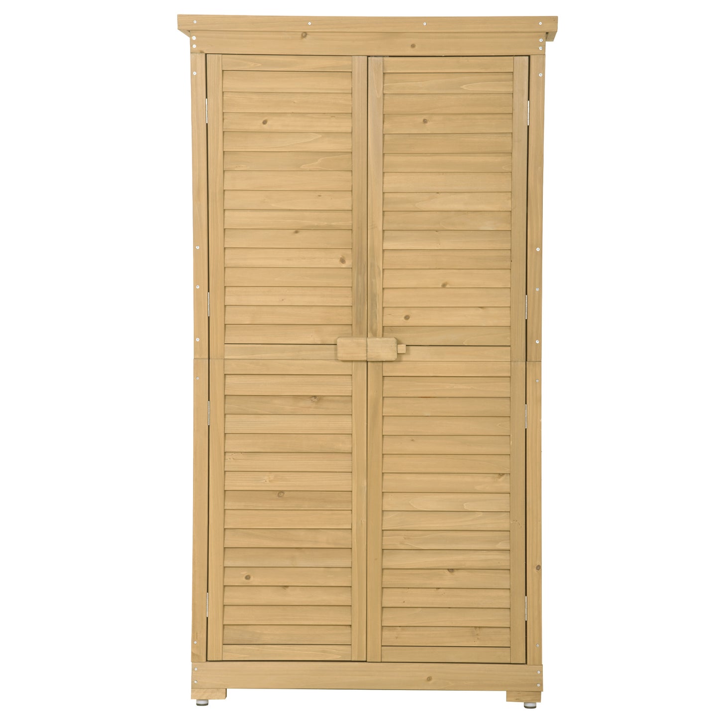 TOPMAX Wooden Garden Shed 3-tier Patio Storage Cabinet Outdoor Organizer Wooden Lockers with Fir Wood (Natural Wood Color -Shutter Design)