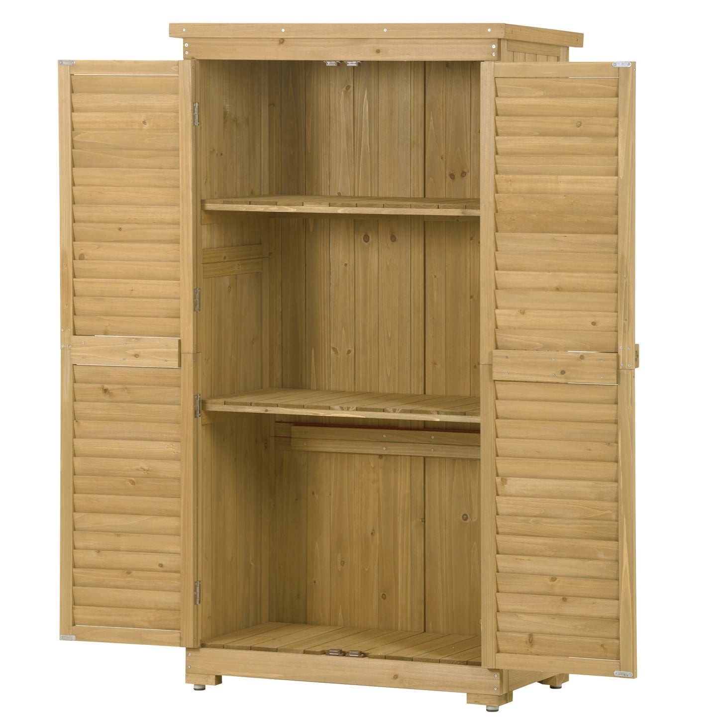 TOPMAX Wooden Garden Shed 3-tier Patio Storage Cabinet Outdoor Organizer Wooden Lockers with Fir Wood (Natural Wood Color -Shutter Design)