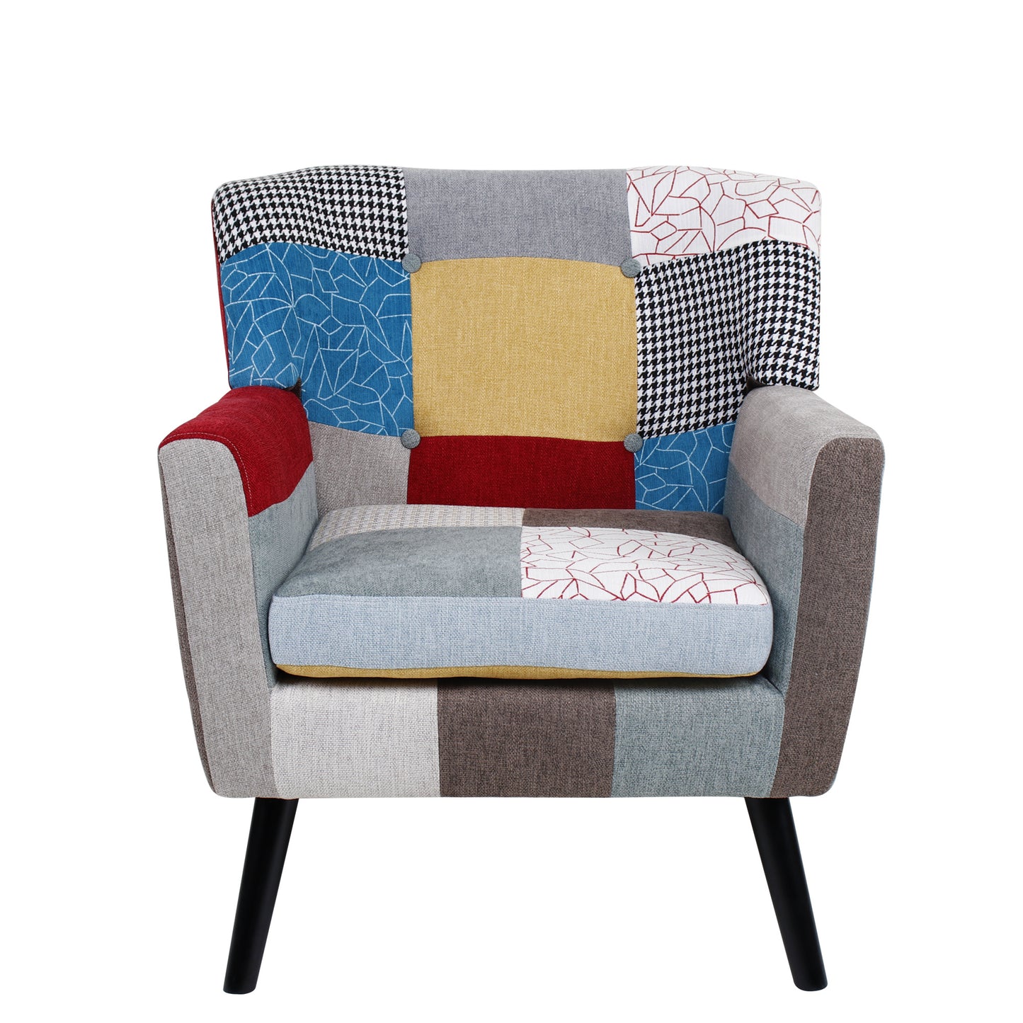 Patchwork Accent Chair;  Mid Century Modern Fabric Club Chair for Bedroom Comfy;  Colourful Single Sofa Chair for Livingroom;  Bedroom;  Office;  Study and Reading Room