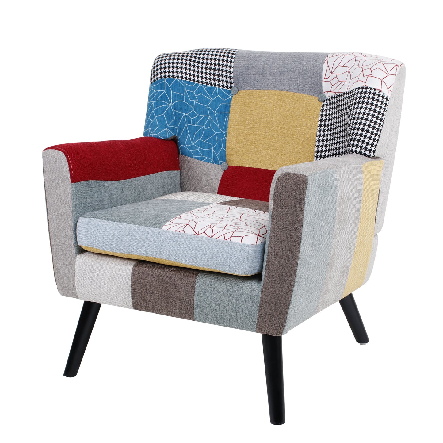 Patchwork Accent Chair;  Mid Century Modern Fabric Club Chair for Bedroom Comfy;  Colourful Single Sofa Chair for Livingroom;  Bedroom;  Office;  Study and Reading Room