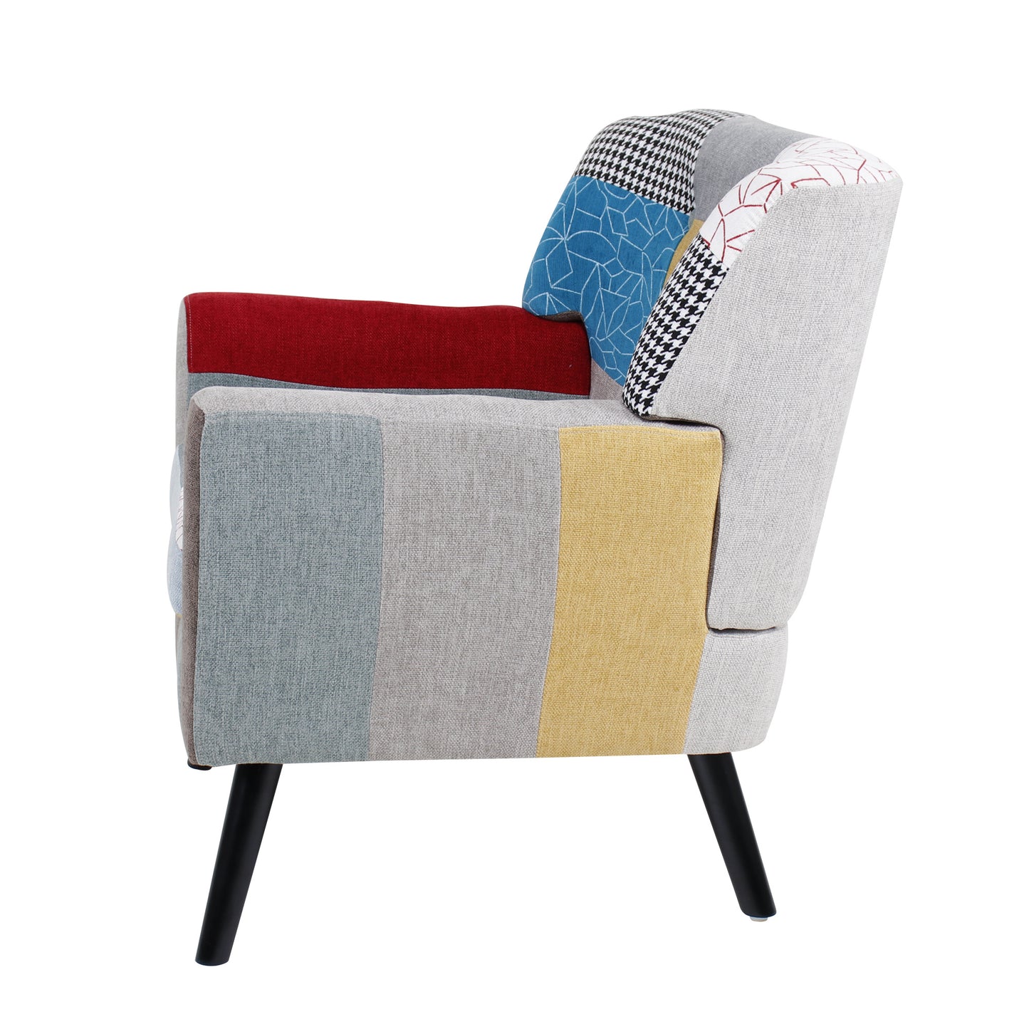 Patchwork Accent Chair;  Mid Century Modern Fabric Club Chair for Bedroom Comfy;  Colourful Single Sofa Chair for Livingroom;  Bedroom;  Office;  Study and Reading Room