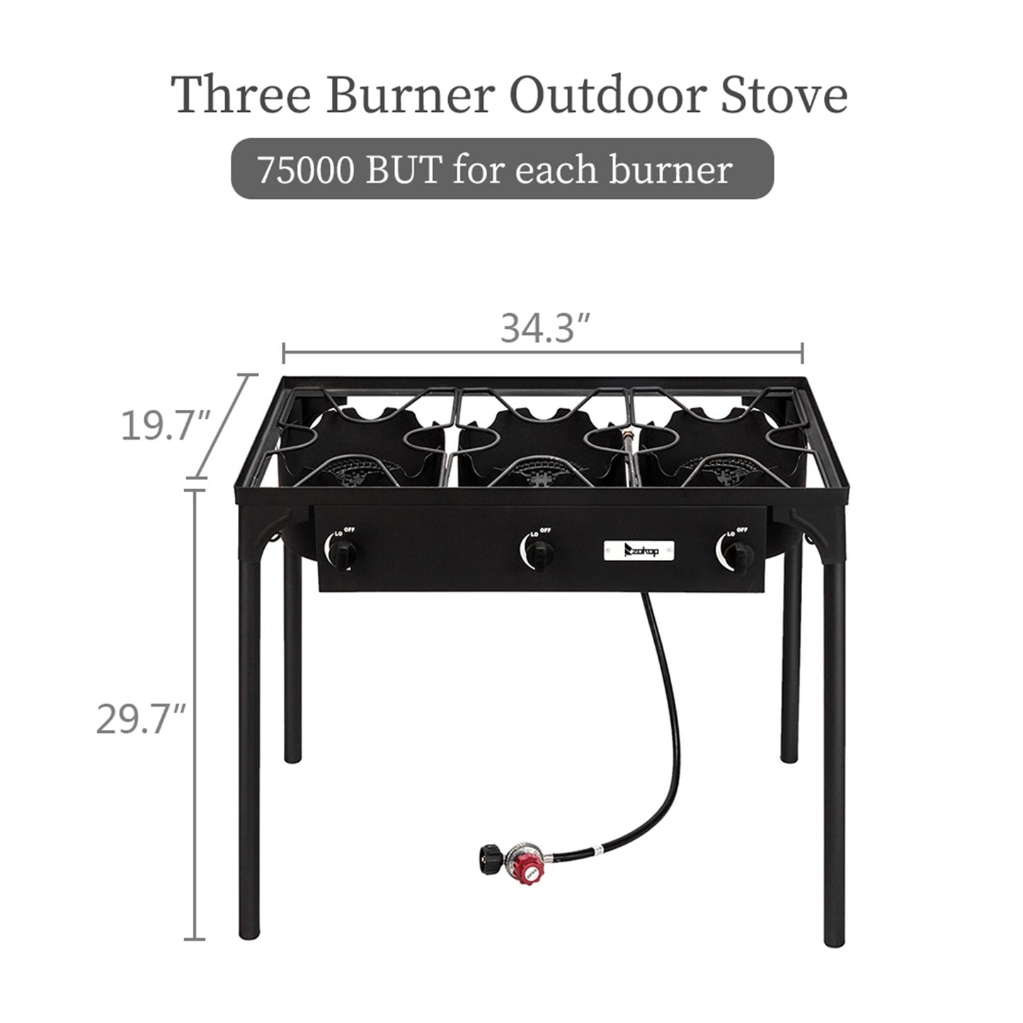 Outdoor Camp Stove High Pressure Propane Gas Cooker Portable Cast Iron Patio Cooking Burner (Three Burner 225000-BTU)