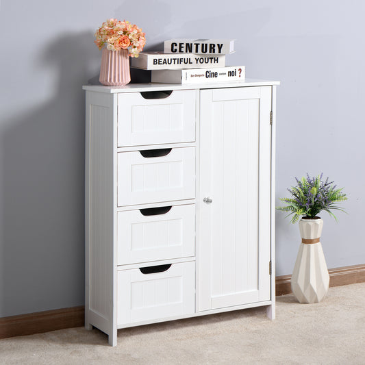 White Bathroom Storage Cabinet; Floor Cabinet with Adjustable Shelf and Drawers