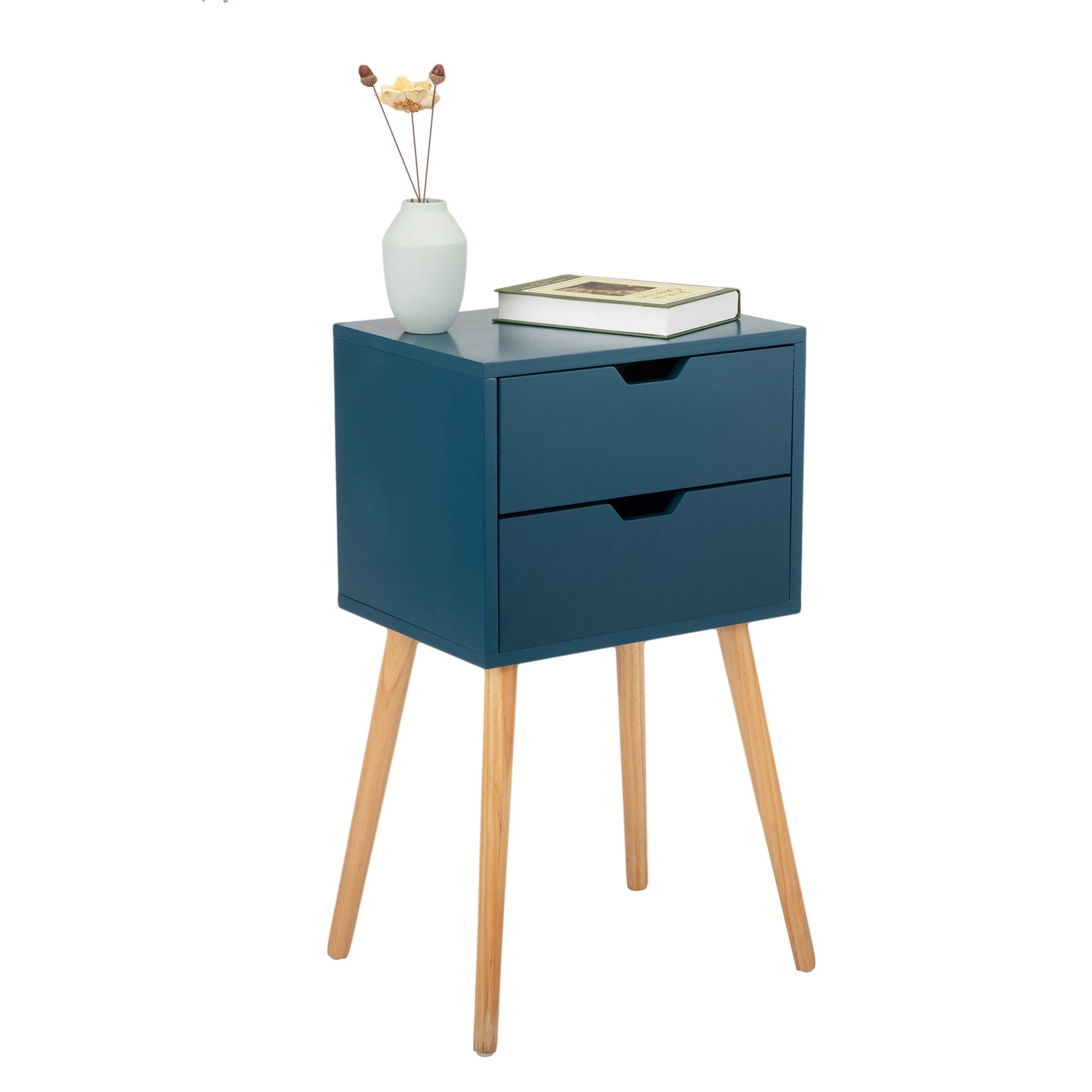 Set of 2 Wooden Modern Nightstand with 2 Drawers and 4 Solid Splayed Legs, Living Room Bedroom Furniture