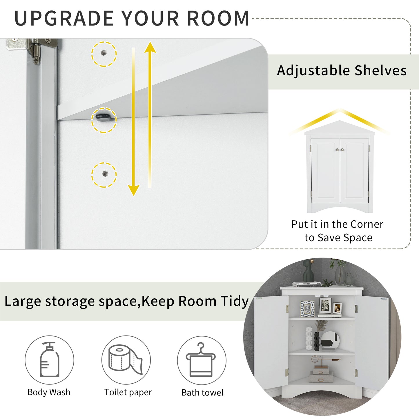 Triangle Bathroom Storage Cabinet with Adjustable Shelves;  Freestanding Floor Cabinet for Home Kitchen