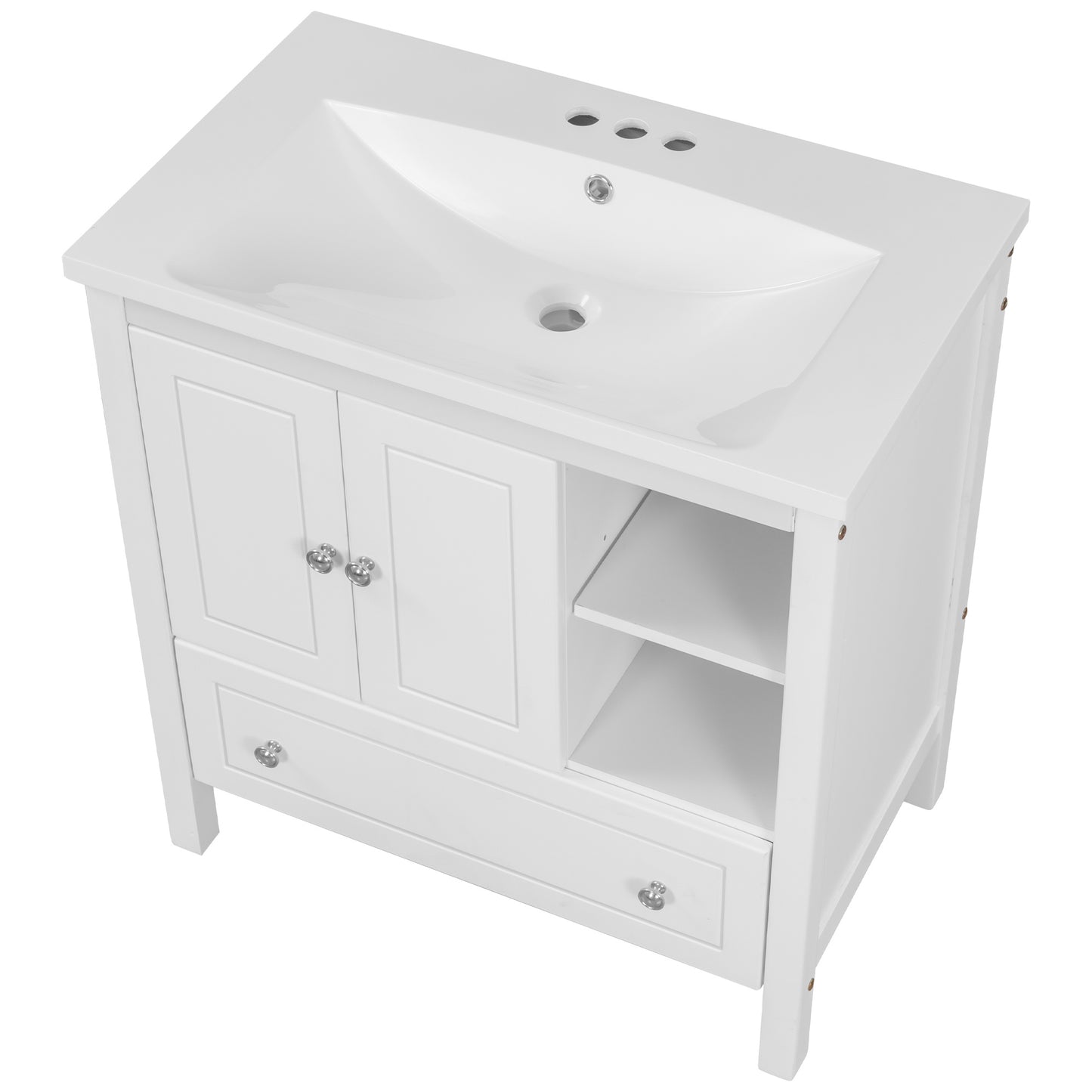 Bathroom Vanity with Sink;  Bathroom Storage Cabinet with Doors and Drawers;  Solid Wood Frame;  Ceramic Sink