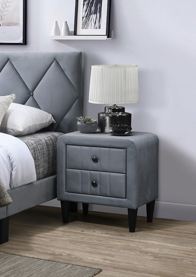 Grey Color Velvet Gorgeous 1pc Nightstand Bedside Table 2x Drawers Bedroom Furniture Sleek Design Tempered Legs