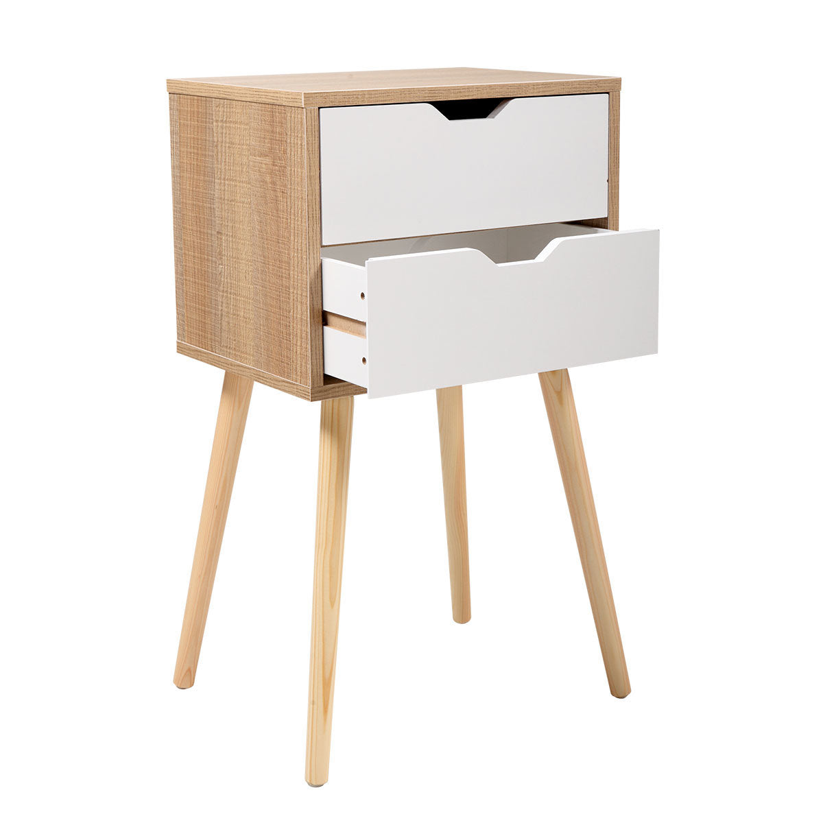 Set of 2 Wooden Modern Nightstand with 2 Drawers and 4 Solid Splayed Legs, Living Room Bedroom Furniture