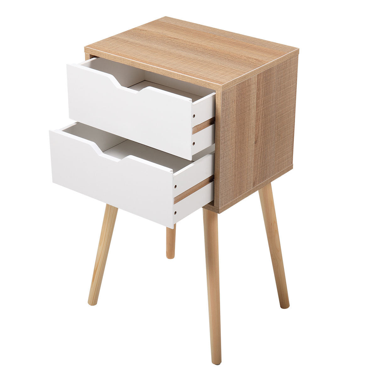 Set of 2 Wooden Modern Nightstand with 2 Drawers and 4 Solid Splayed Legs, Living Room Bedroom Furniture