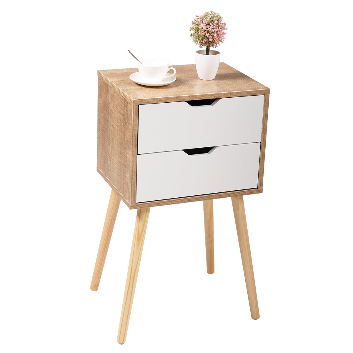 Set of 2 Wooden Modern Nightstand with 2 Drawers and 4 Solid Splayed Legs, Living Room Bedroom Furniture