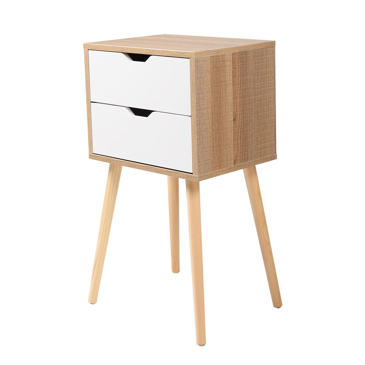 Set of 2 Wooden Modern Nightstand with 2 Drawers and 4 Solid Splayed Legs, Living Room Bedroom Furniture