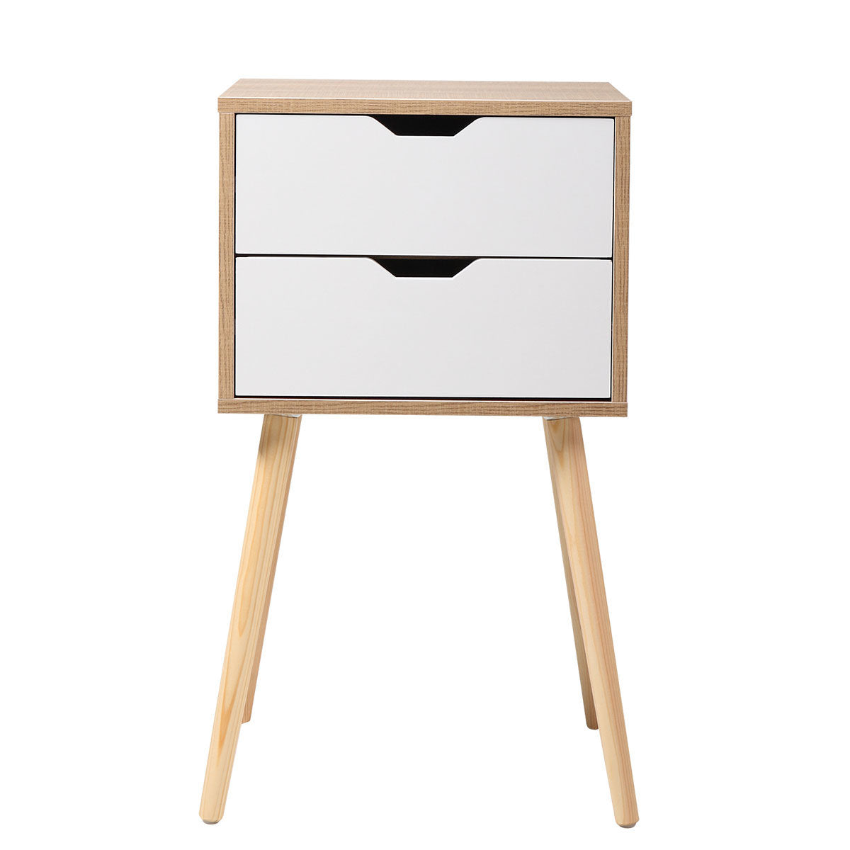 Set of 2 Wooden Modern Nightstand with 2 Drawers and 4 Solid Splayed Legs, Living Room Bedroom Furniture