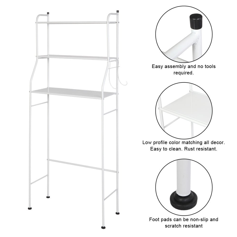 3-Tier Over-the-Toilet Shelves, Over The Toilet Storage Bathroom Space Saver Iron Storage Rack for Toilet Essentials (White) RT