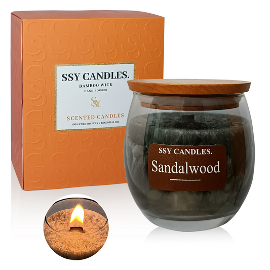 Sandalwood Scented Candles for Home-Jar candles 7.9 oz - Wooden Wick Candle-Candles Gift for Women -Aromatherapy candles