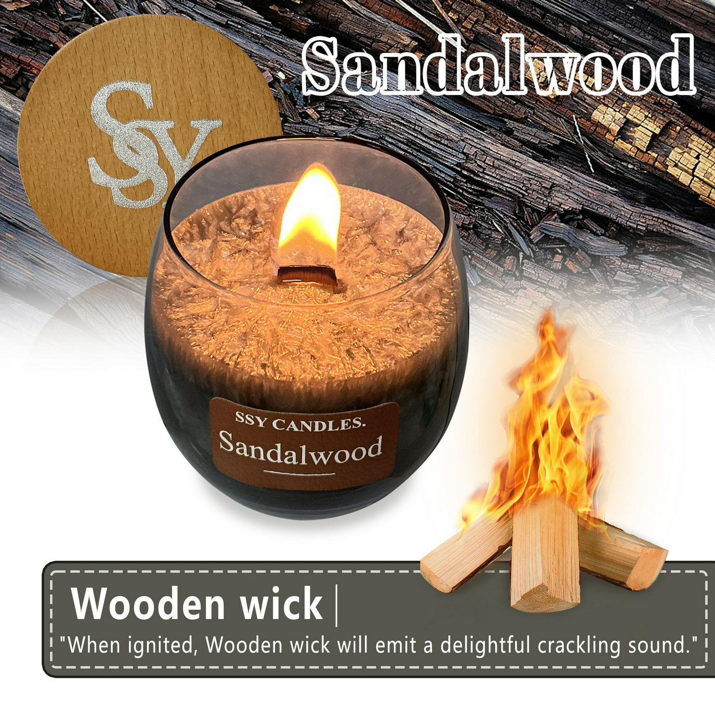 Sandalwood Scented Candles for Home-Jar candles 7.9 oz - Wooden Wick Candle-Candles Gift for Women -Aromatherapy candles