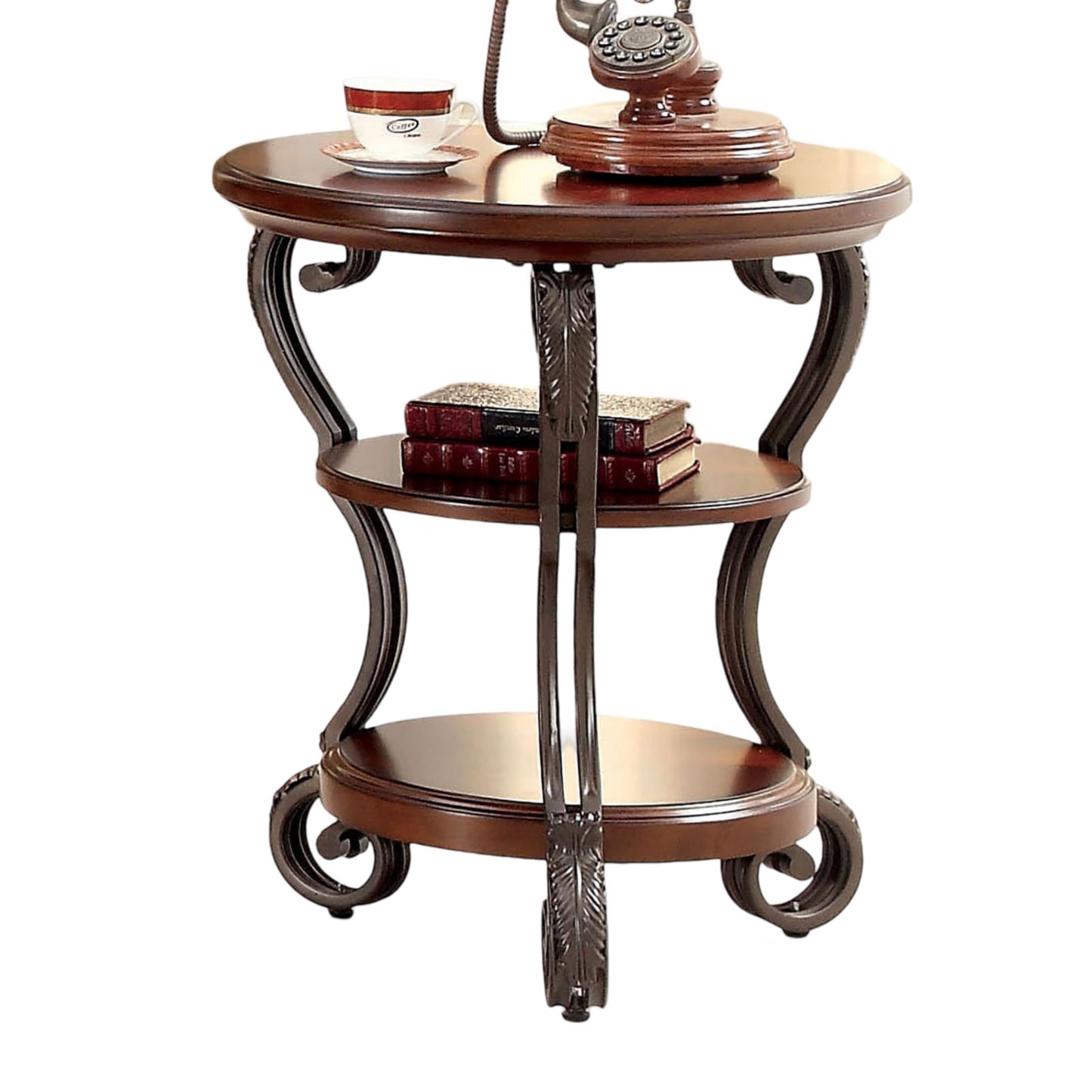 Traditional Style Brown Cherry 1pc SIDE TABLE Open Bottom Shelf Ornate Design Living Room Furniture