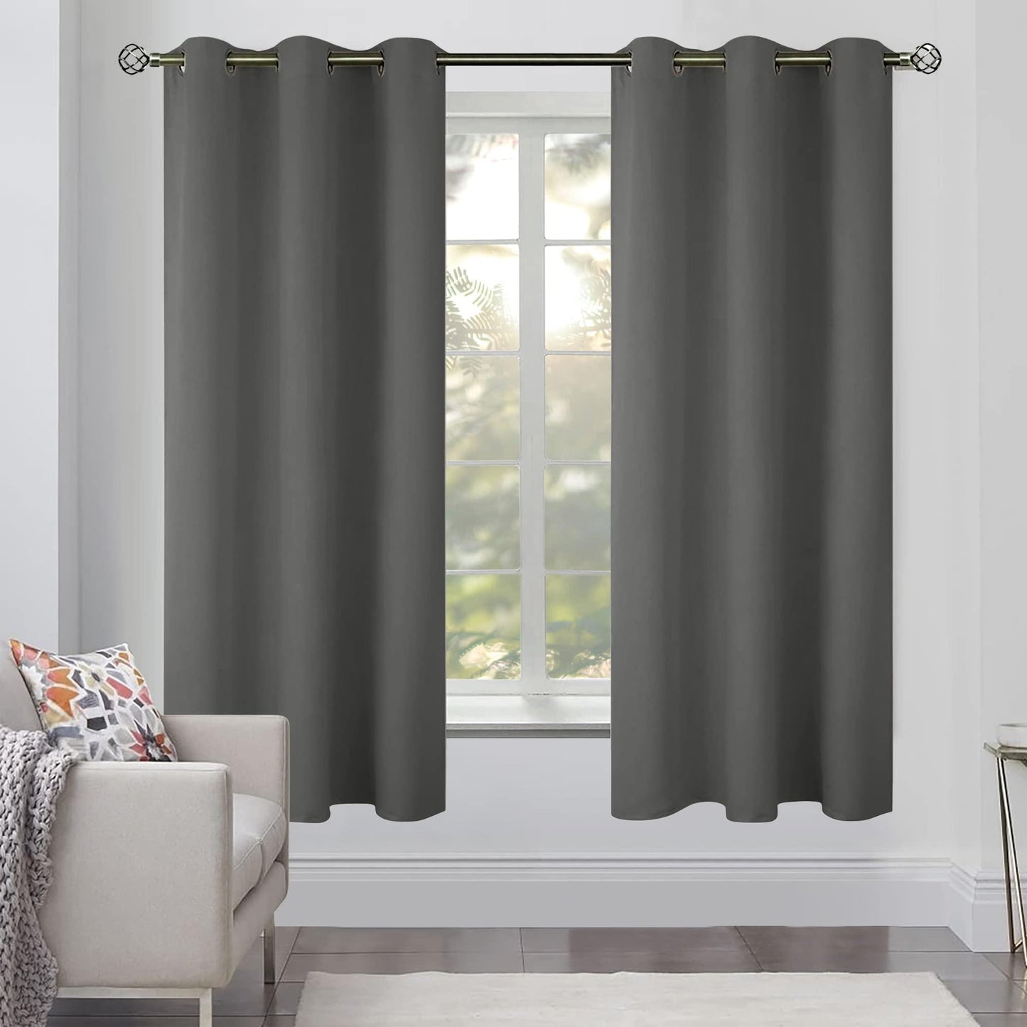 2 Panels Blackout Curtains for Bedroom with Grommet 42x63 inch Dark Grey Room Darkening Window Curtains Thermal Insulated Drapes