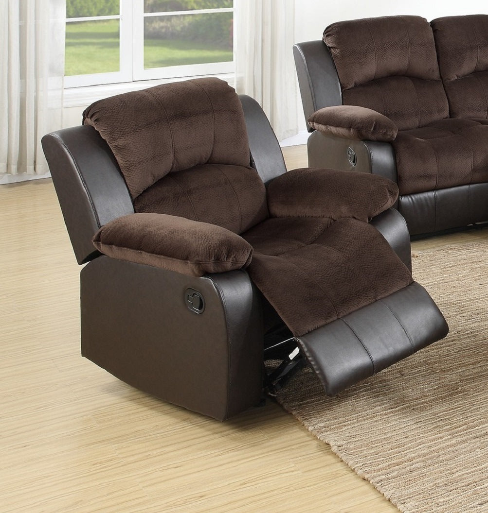 Motion Recliner Chair 1pc Glider Rocker Recliner Living Room Furniture Chocolate Padded Suede Living Room