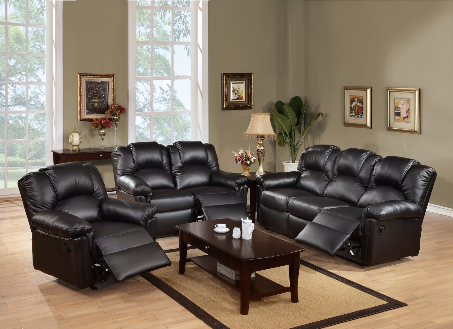 Motion Loveseat 1pc Couch Living Room Furniture Black Bonded Leather