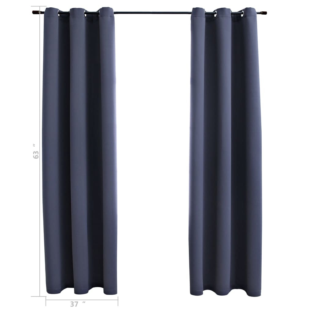 Blackout Curtains with Rings 2 pcs Anthracite 37"x63" Fabric