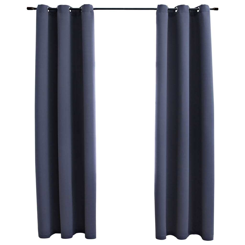 Blackout Curtains with Rings 2 pcs Anthracite 37"x84" Fabric