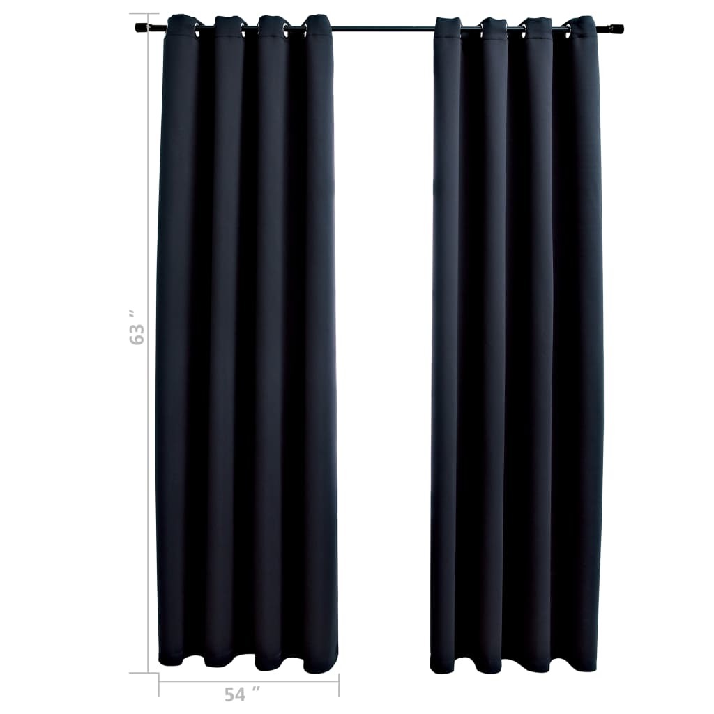 Blackout Curtains with Rings 2 pcs Black 54"x63" Fabric